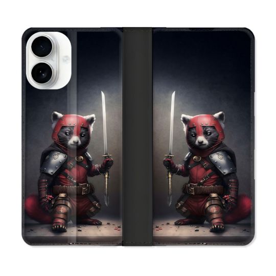 Housse cuir portefeuille Pour Iphone 17 Animal Raton Samouraï