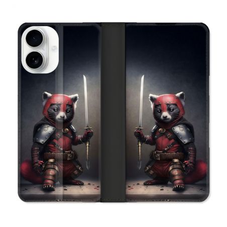 Housse cuir portefeuille Pour Iphone 17 Animal Raton Samouraï