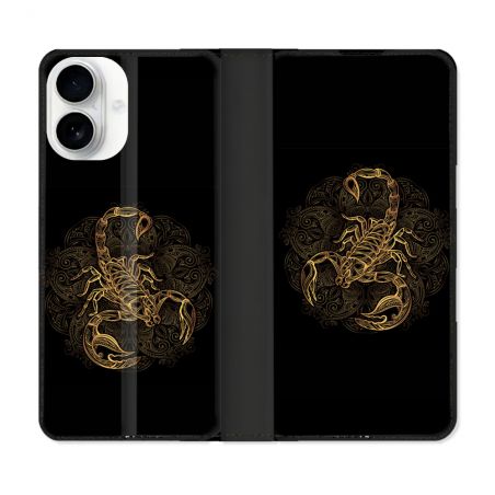 Housse cuir portefeuille Pour Iphone 17 Animal Scorpion Fresque