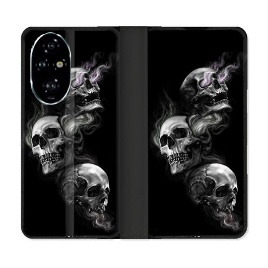 Housse cuir portefeuille Pour Honor 200 Pro 5G Tete de Mort Triple