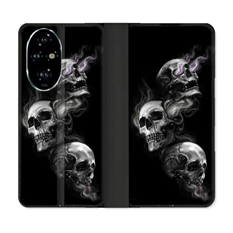 Housse cuir portefeuille Pour Honor 200 Pro 5G Tete de Mort Triple