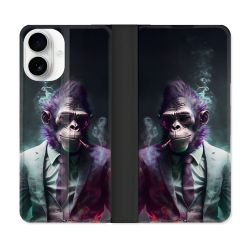 Housse cuir portefeuille Pour Iphone 17 Animal Singe Business
