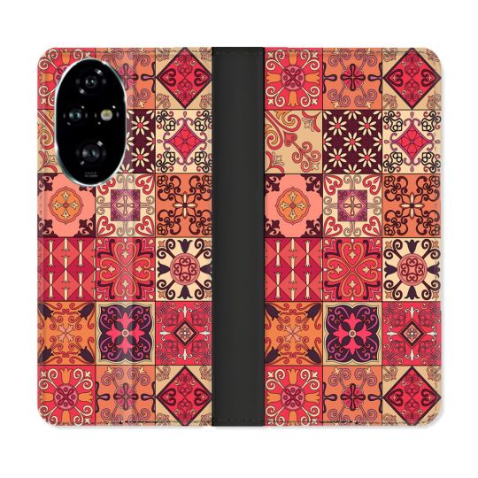 Housse cuir portefeuille Pour Honor 200 Pro 5G Texture Carreau Ciment Rouge