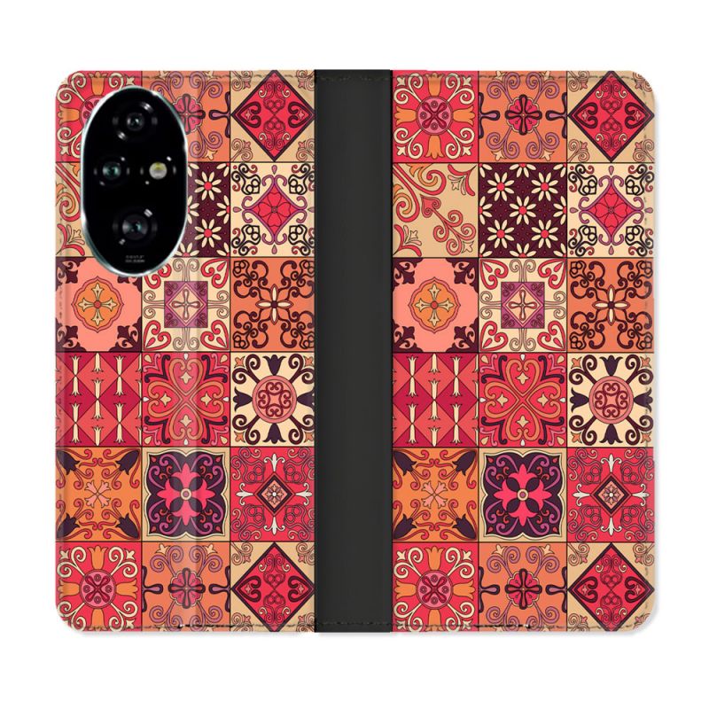 Housse cuir portefeuille Pour Honor 200 Pro 5G Texture Carreau Ciment Rouge