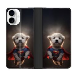 Housse cuir portefeuille Pour Iphone 17 Animal Super Chien