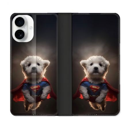 Housse cuir portefeuille Pour Iphone 17 Animal Super Chien