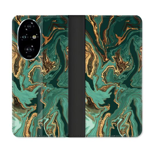 Housse cuir portefeuille Pour Honor 200 Pro 5G Texture Marbre Vert