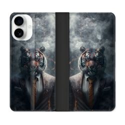 Housse cuir portefeuille Pour Iphone 17 Animal Tigre Business