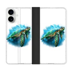 Housse cuir portefeuille Pour Iphone 17 Animal Tortue Blanche multicolore