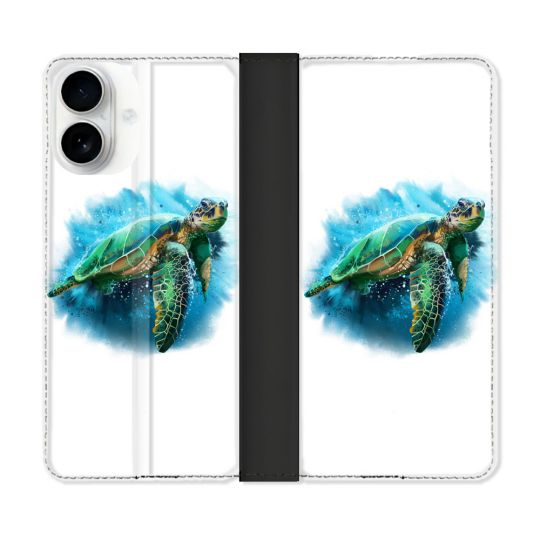 Housse cuir portefeuille Pour Iphone 17 Animal Tortue Blanche multicolore