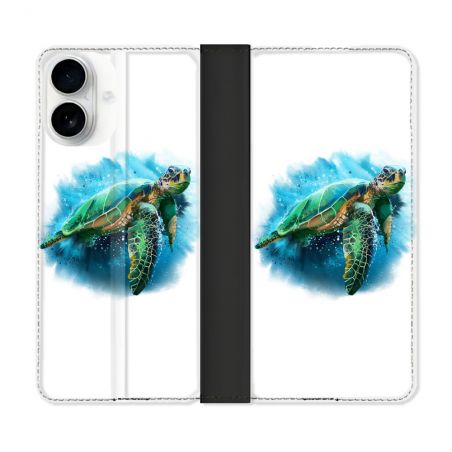 Housse cuir portefeuille Pour Iphone 17 Animal Tortue Blanche multicolore