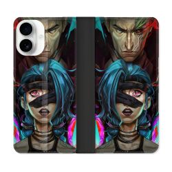 Housse cuir portefeuille Pour Iphone 17 Arcane Jinx Bleu