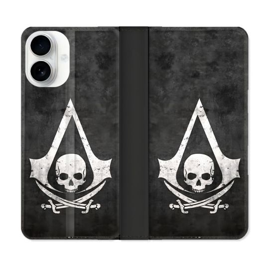 Housse cuir portefeuille Pour Iphone 17 Assassin Creed Tete Mort