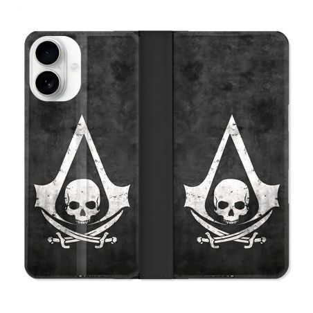 Housse cuir portefeuille Pour Iphone 17 Assassin Creed Tete Mort