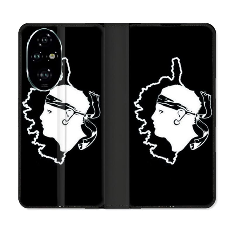 Housse cuir portefeuille Pour Honor 200 Pro 5G Voyage Corse Noir