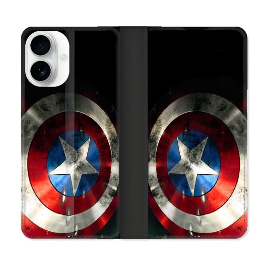 Housse cuir portefeuille Pour Iphone 17 Captain America Bouclier