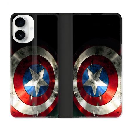 Housse cuir portefeuille Pour Iphone 17 Captain America Bouclier