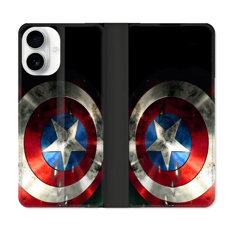 Housse cuir portefeuille Pour Iphone 17 Captain America Bouclier