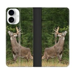 Housse cuir portefeuille Pour Iphone 17 Chasse Cerf