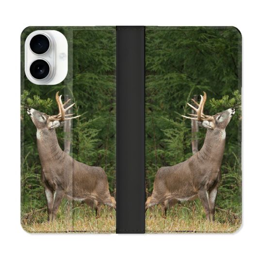 Housse cuir portefeuille Pour Iphone 17 Chasse Cerf