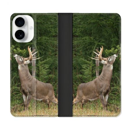 Housse cuir portefeuille Pour Iphone 17 Chasse Cerf