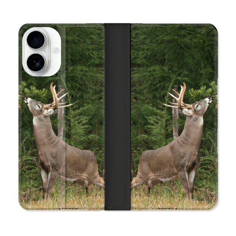 Housse cuir portefeuille Pour Iphone 17 Chasse Cerf