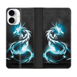 Housse cuir portefeuille Pour Iphone 17 Fantastique Dragon Bleu