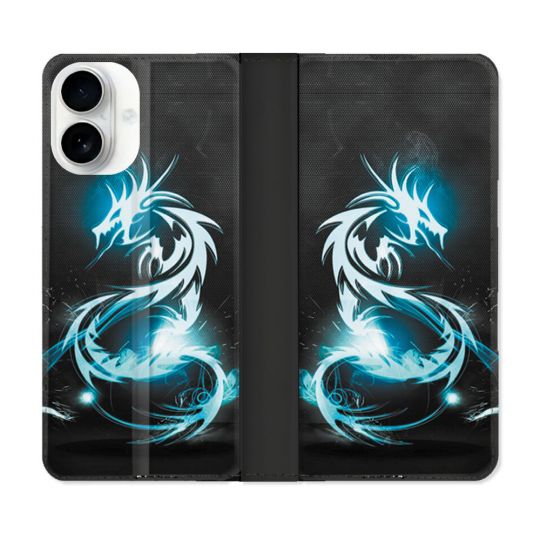Housse cuir portefeuille Pour Iphone 17 Fantastique Dragon Bleu