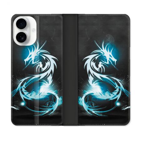 Housse cuir portefeuille Pour Iphone 17 Fantastique Dragon Bleu