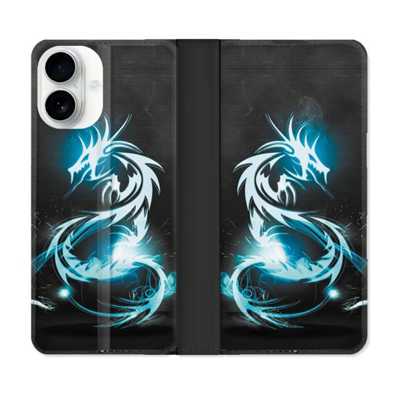 Housse cuir portefeuille Pour Iphone 17 Fantastique Dragon Bleu