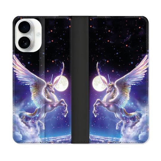Housse cuir portefeuille Pour Iphone 17 Fantastique Licorne Céleste