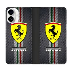 Housse cuir portefeuille Pour Iphone 17 Ferrari Carbone