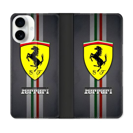 Housse cuir portefeuille Pour Iphone 17 Ferrari Carbone