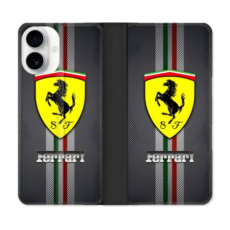 Housse cuir portefeuille Pour Iphone 17 Ferrari Carbone