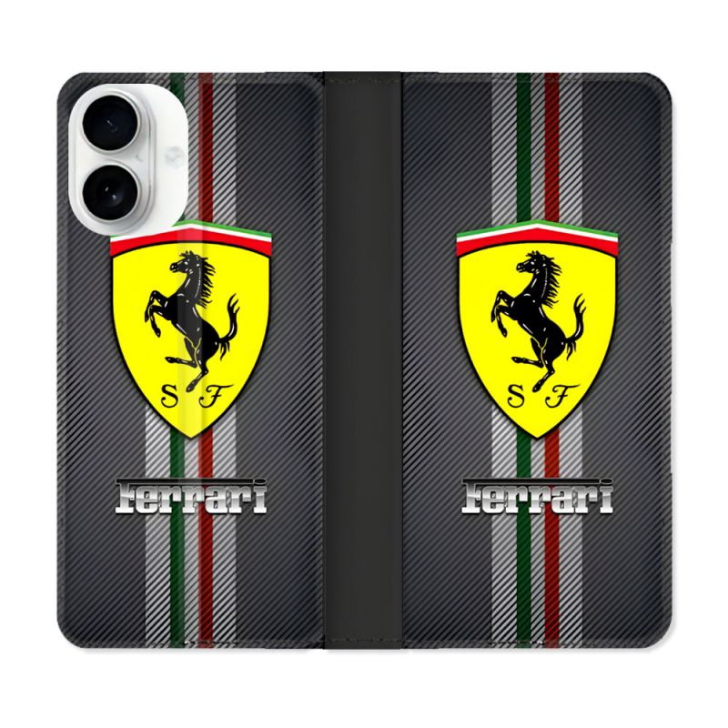 Housse cuir portefeuille Pour Iphone 17 Ferrari Carbone