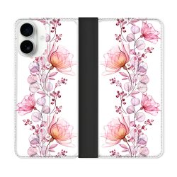 Housse cuir portefeuille Pour Iphone 17 Fleur Eclosion