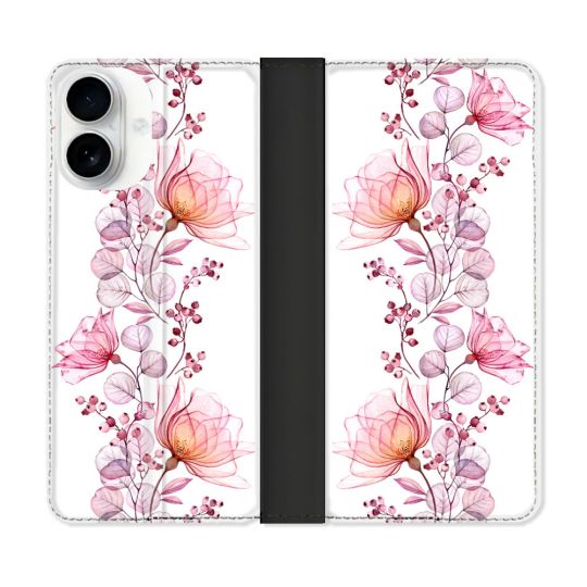 Housse cuir portefeuille Pour Iphone 17 Fleur Eclosion