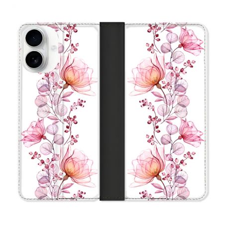 Housse cuir portefeuille Pour Iphone 17 Fleur Eclosion