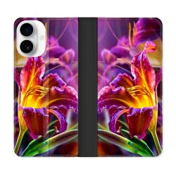 Housse cuir portefeuille Pour Iphone 17 Fleur Lys Color