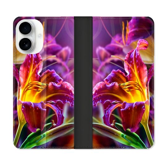 Housse cuir portefeuille Pour Iphone 17 Fleur Lys Color