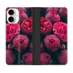 Housse cuir portefeuille Pour Iphone 17 Fleur Pivoine