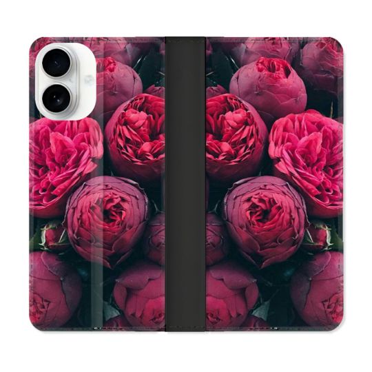 Housse cuir portefeuille Pour Iphone 17 Fleur Pivoine
