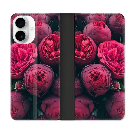 Housse cuir portefeuille Pour Iphone 17 Fleur Pivoine