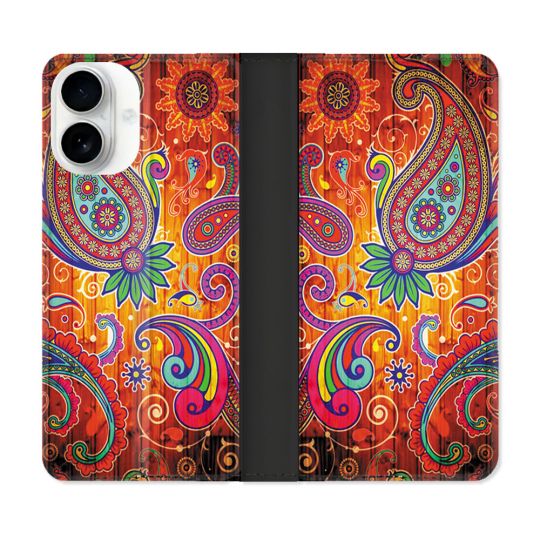 Housse cuir portefeuille Pour Iphone 17 Fleur Psychedelic