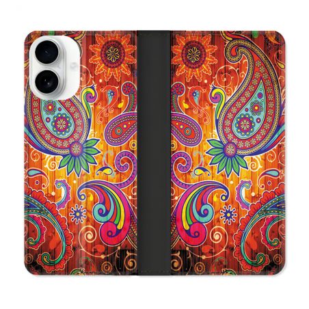 Housse cuir portefeuille Pour Iphone 17 Fleur Psychedelic
