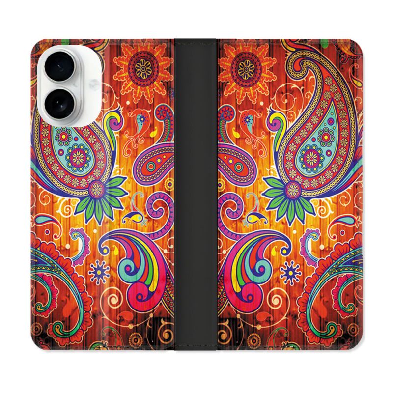 Housse cuir portefeuille Pour Iphone 17 Fleur Psychedelic
