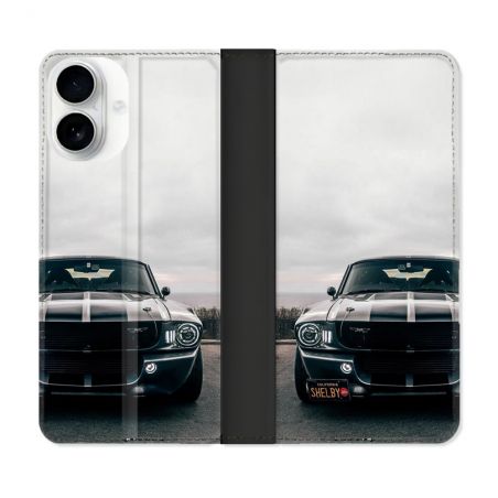 Housse cuir portefeuille Pour Iphone 17 Ford Mustang GT500 Vintage