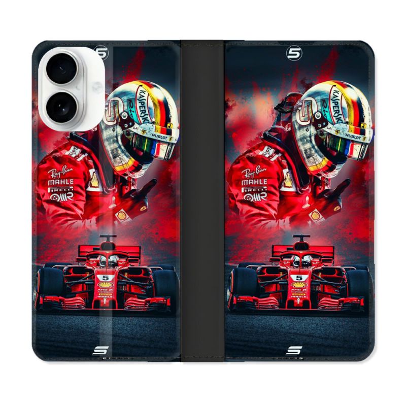 Housse cuir portefeuille Pour Iphone 17 Formule 1 F1 Ferrari