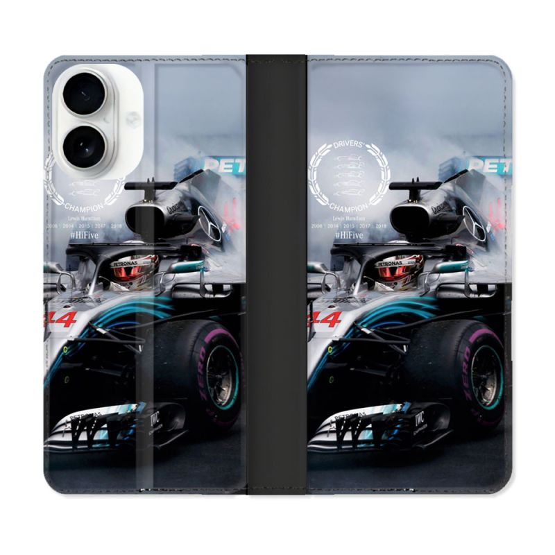 Housse cuir portefeuille Pour Iphone 17 Formule 1 F1 Mercedes Petronas