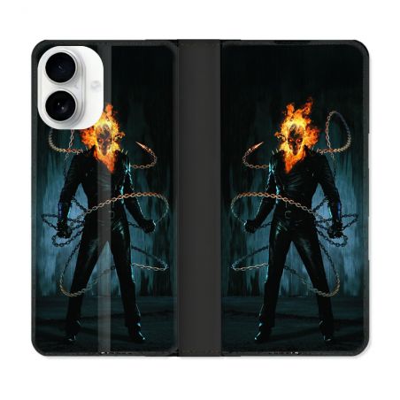 Housse cuir portefeuille Pour Iphone 17 Ghost Rider